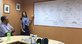 Meghan Sheehan reviews an ecosystem map as part of the Aparajitha Foundation MAP.